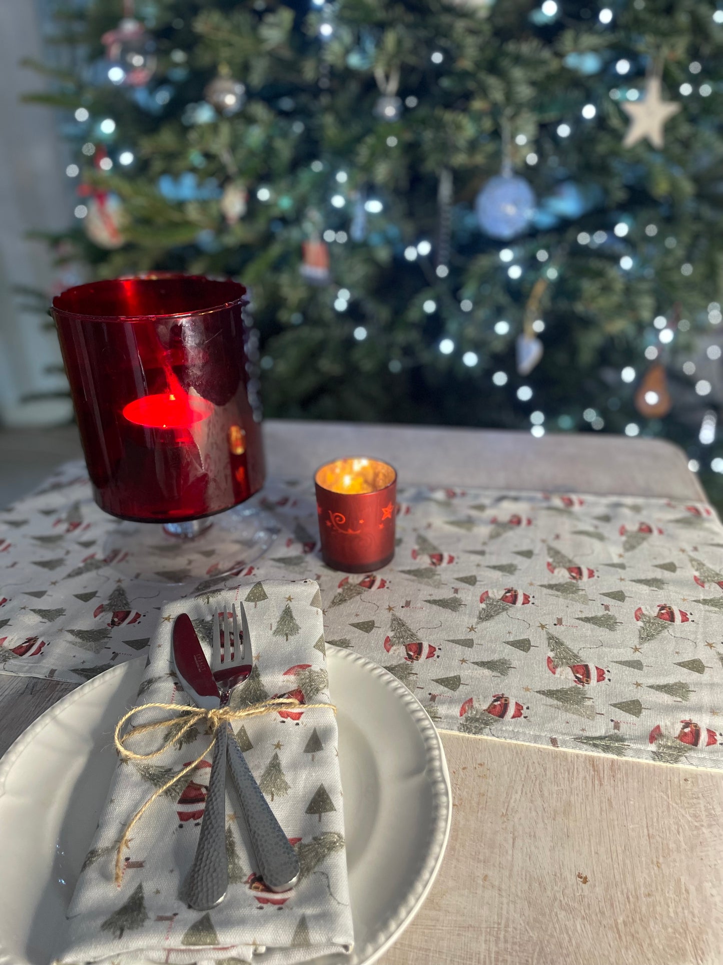 Father Christmas Napkins - Festive table- Father Christmas and Christmas Trees, Handmade festive Napkins - Fabric Napkins