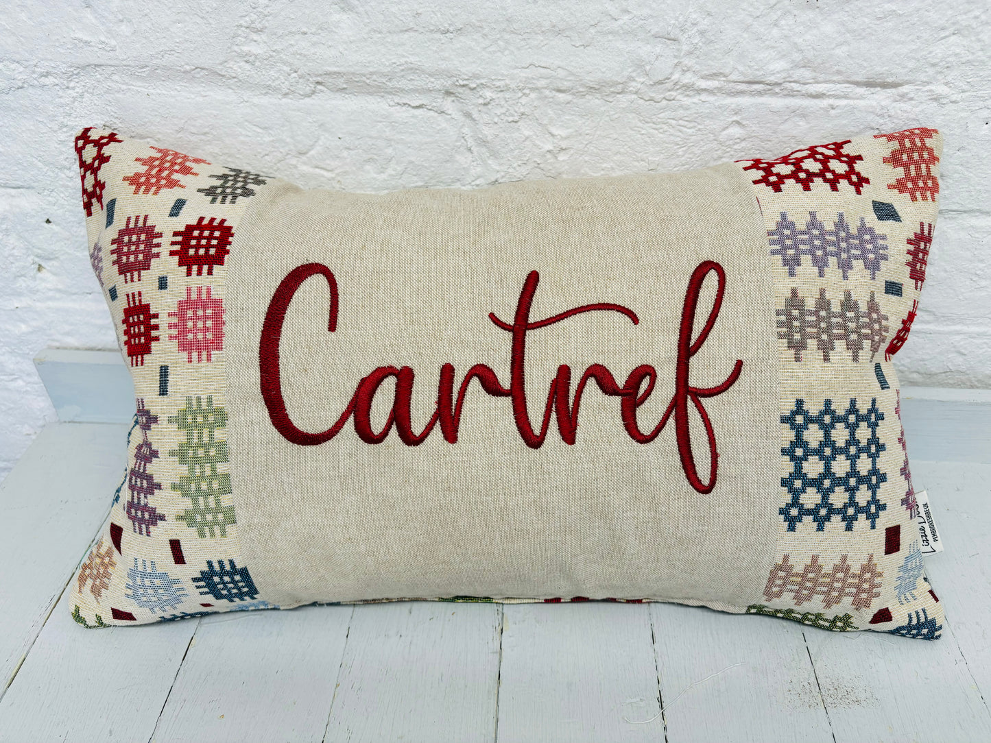 Welsh Blanket style Cartref Cushion-Personalised Cushion- Quote Cushion-welsh tapestry style