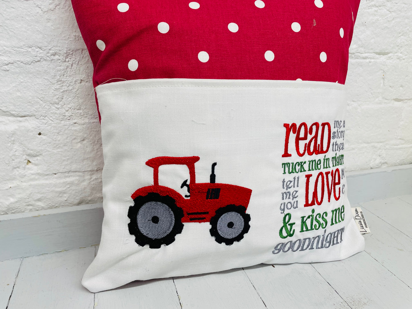 Red Tractor Children's Reading Book Cushion.