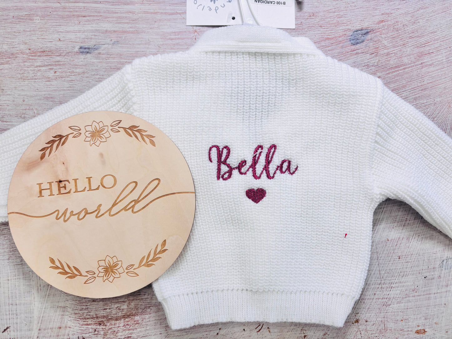 White Personalised Knitted Baby Cardigan