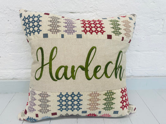 Personalised Welsh Tapestry Blanket Style Cushion- personalised location cushion