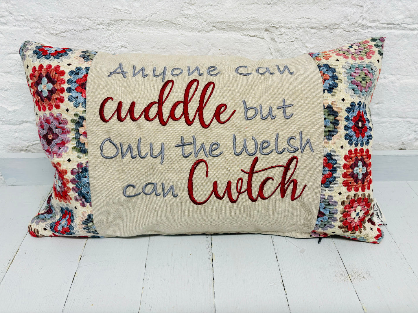 Anyone can cuddle .. Crochet style Cushion-Cwtch Rectangle Cushion