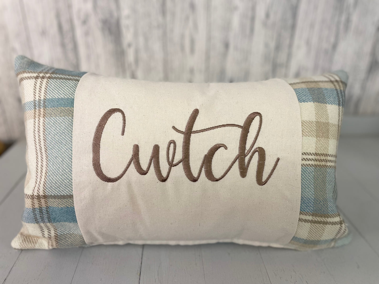 Cwtch long cushion. Wool touch fabric cushion