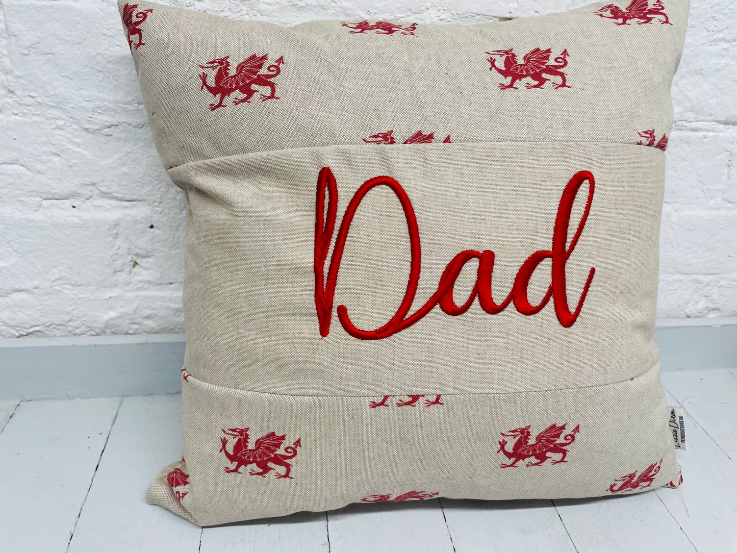 Personalised Father’s Day cushion 16” Square cushion welsh dragon
