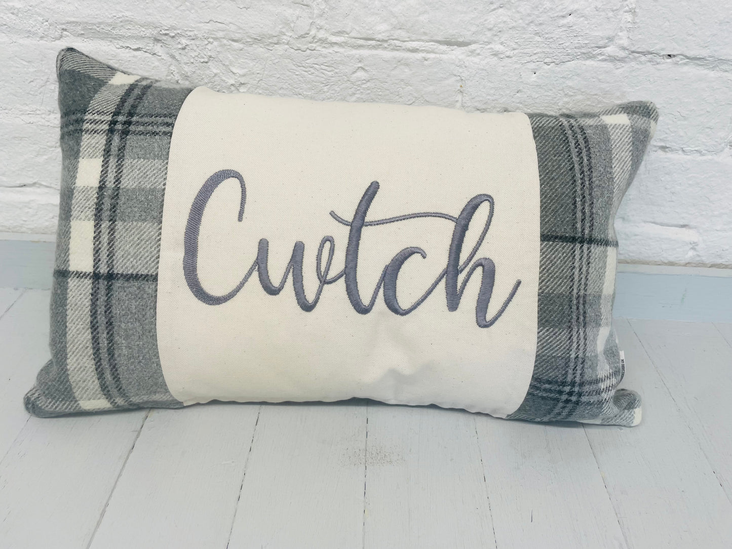 Cwtch long cushion. Wool touch fabric cushion