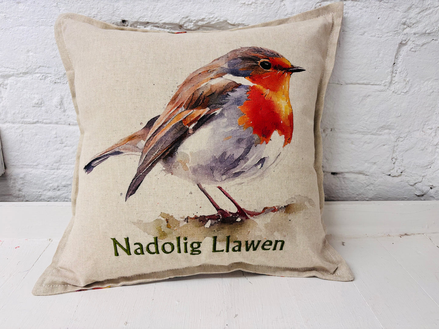 16” Christmas Robin Cushion - Nadolig Llawen Robin Christmas Cushion Welsh Christmas Cushion -decorative pillow Cover festive decoration