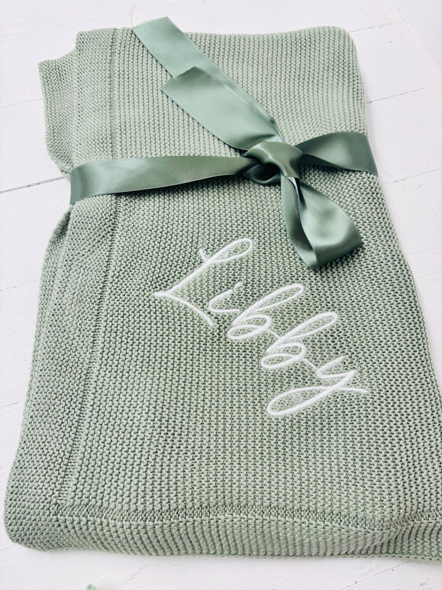 Soft Green Knitted Baby blanket-Personalised