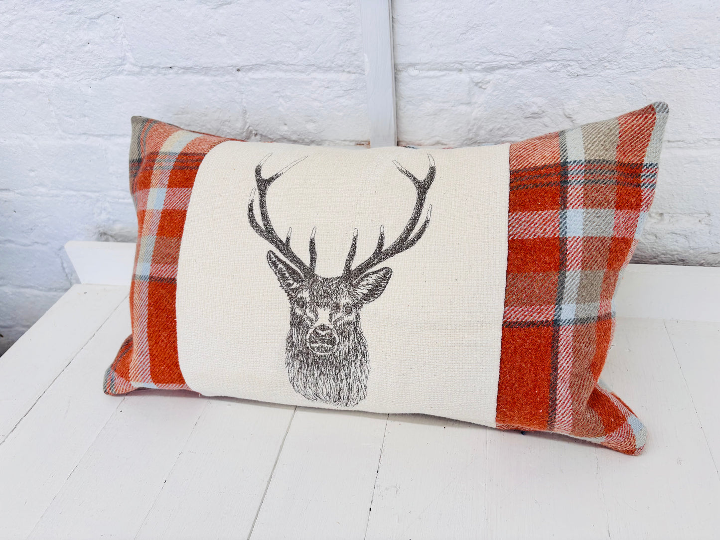 Stag Cushion- Burnt Orange Wool Long Cushion