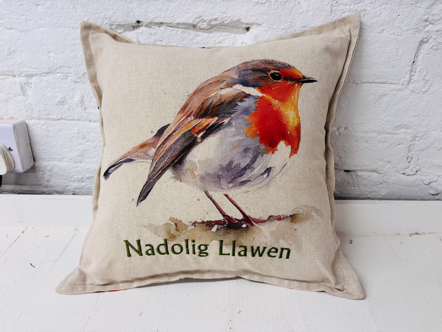 16” Christmas Robin Cushion - Nadolig Llawen Robin Christmas Cushion Welsh Christmas Cushion -decorative pillow Cover festive decoration