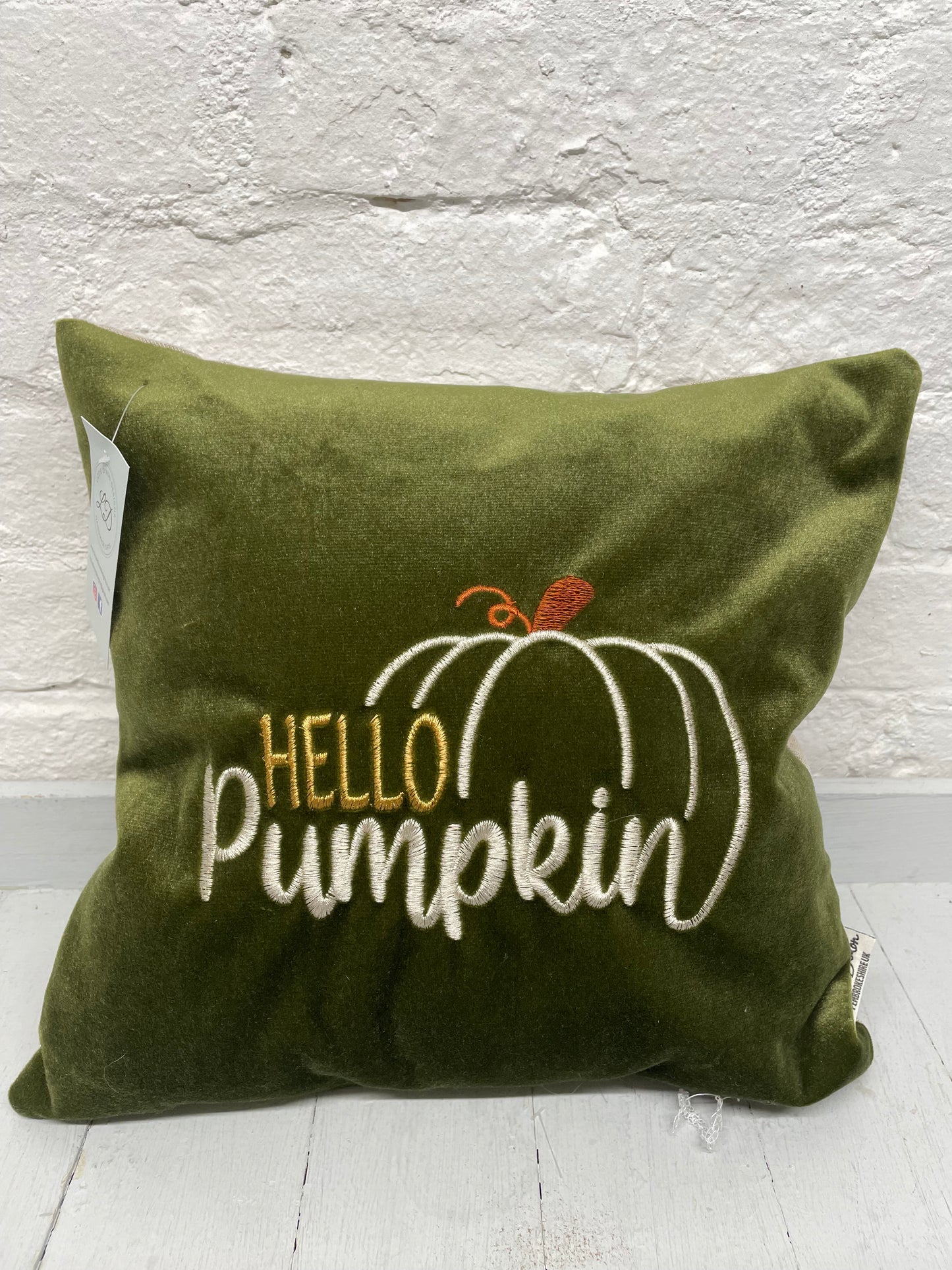 Hello Pumkin Green Velvet 12” Cushion