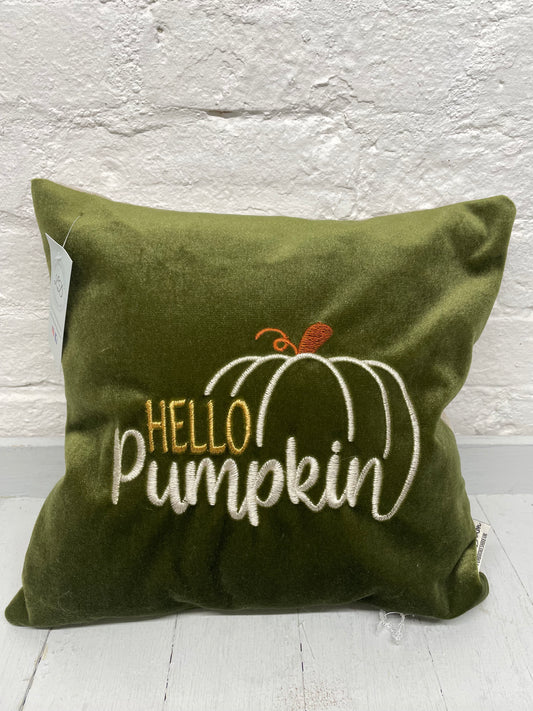 Hello Pumkin Green Velvet 12” Cushion