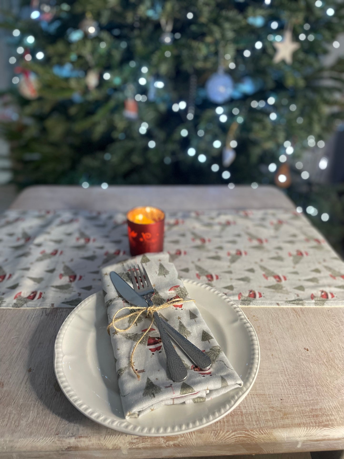 Father Christmas Napkins - Festive table- Father Christmas and Christmas Trees, Handmade festive Napkins - Fabric Napkins