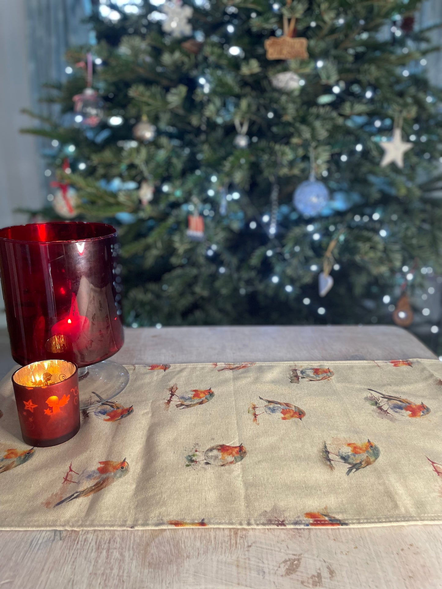 Festive Robin Print fabric Placemat (set of2)