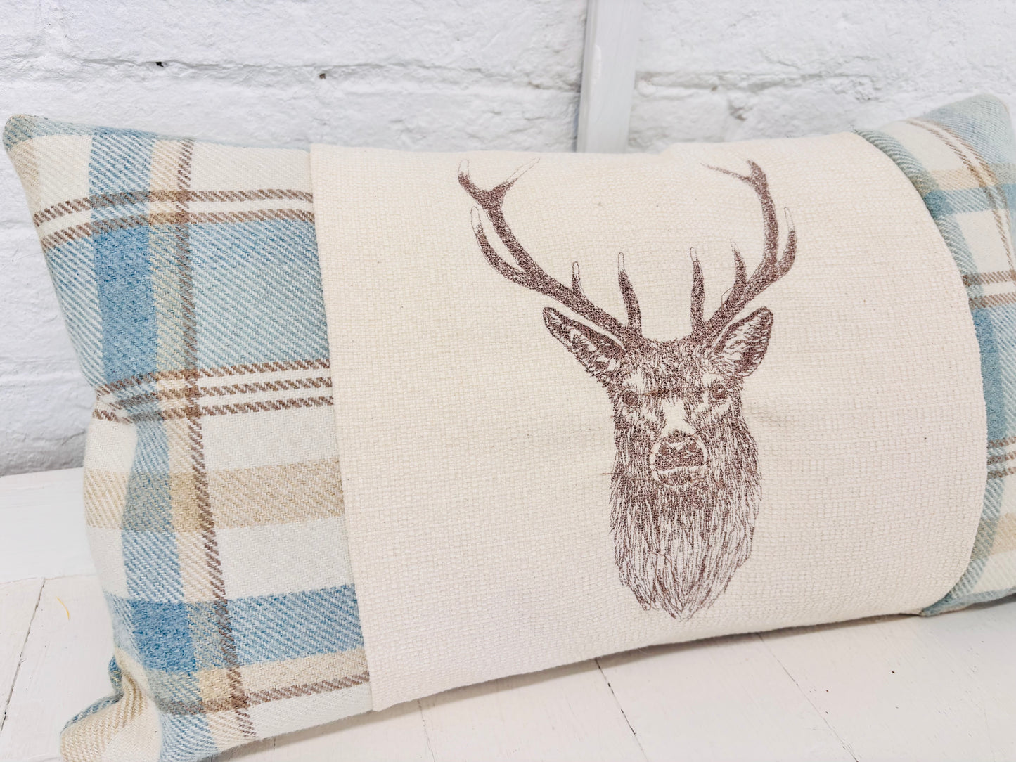 Stag Cushion-Skye Blue Wool Long Cushion
