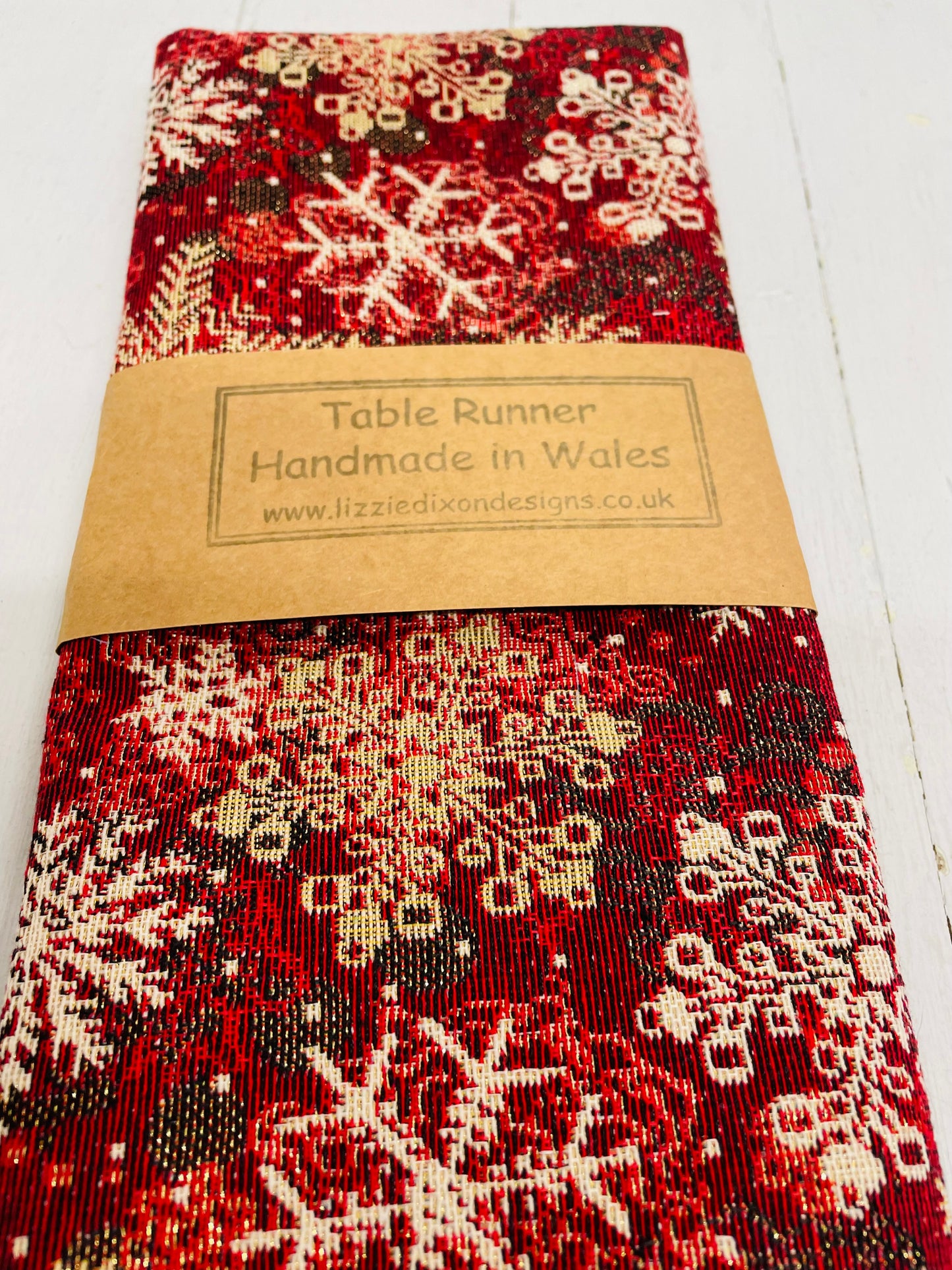 Christmas Table Runner-Snowflake Red and Gold