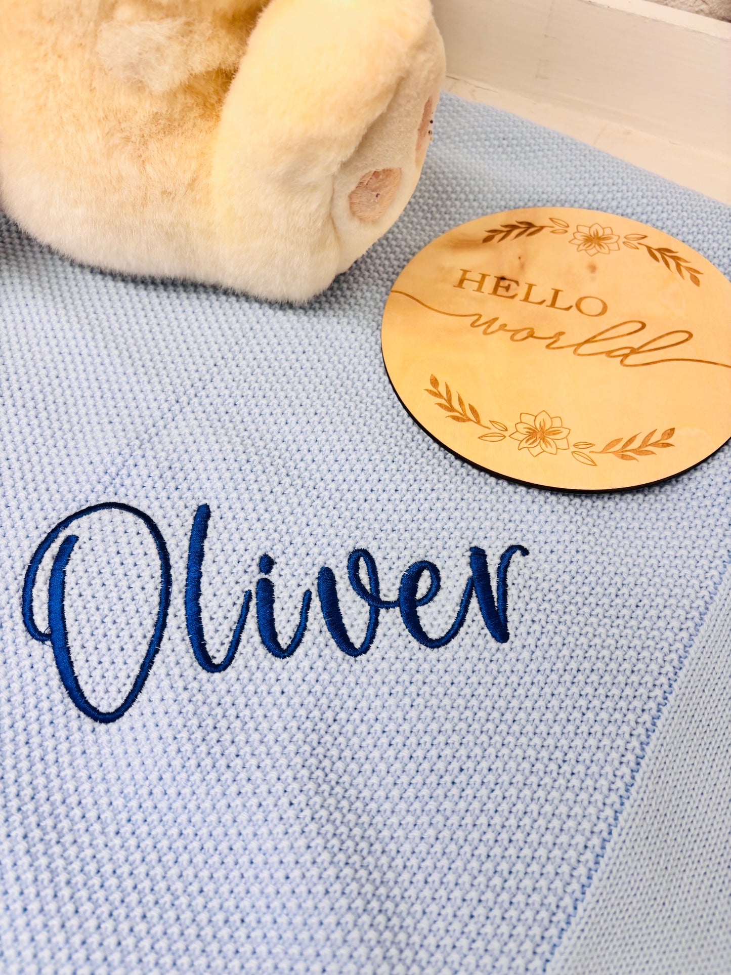 Blue Knitted Baby blanket-Personalised