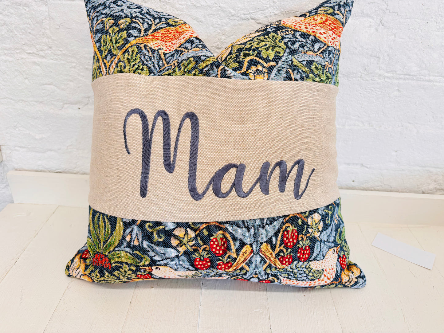 William Morris Strawberry Thief Tapestry Mother’s Gift, Personalised Cushion, Gift for Mum. Square Cushion