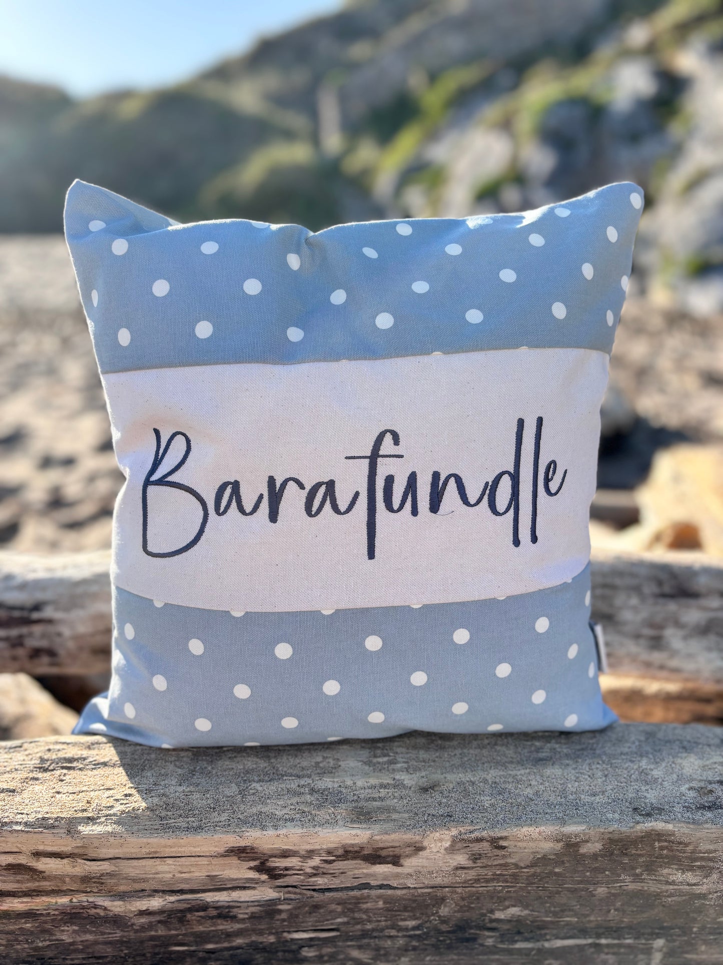 Any Place Name Square Cushion- Blue Dotty