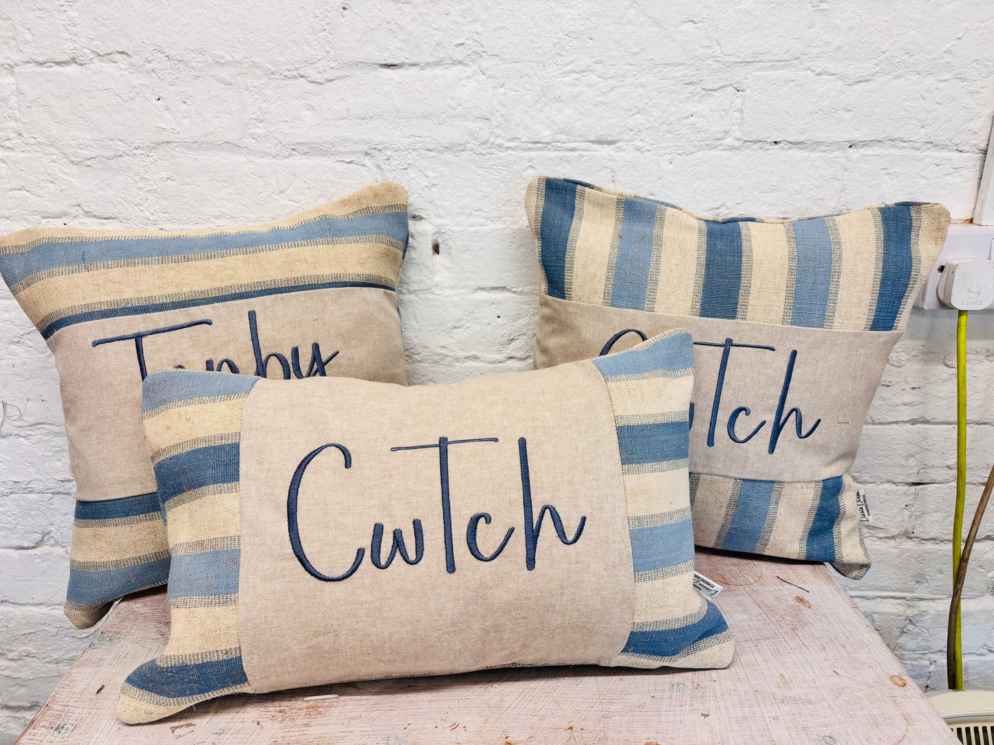 Blue and cream -Cwtch Cushion Square (limited edition)