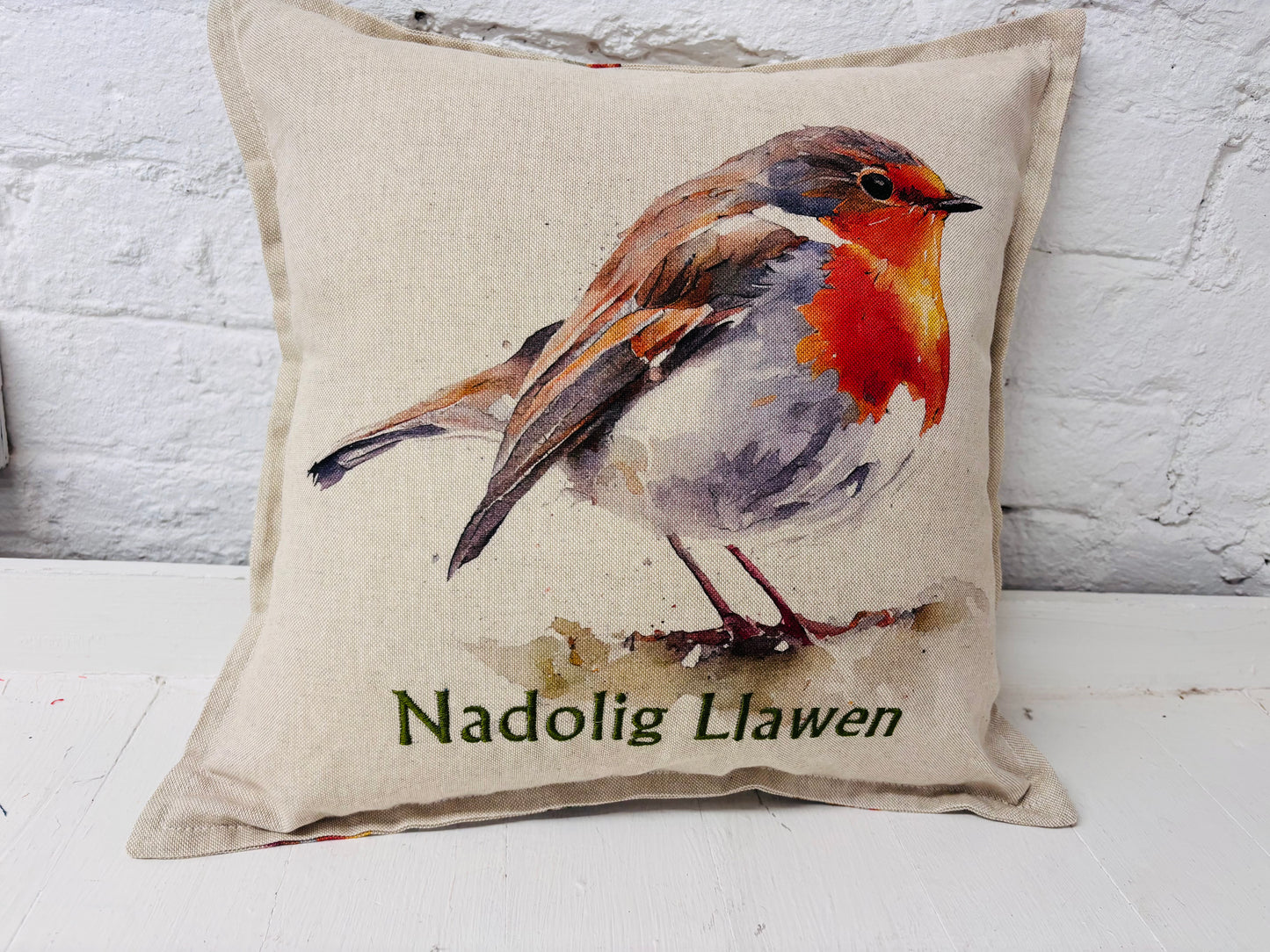 16” Christmas Robin Cushion - Nadolig Llawen Robin Christmas Cushion Welsh Christmas Cushion -decorative pillow Cover festive decoration
