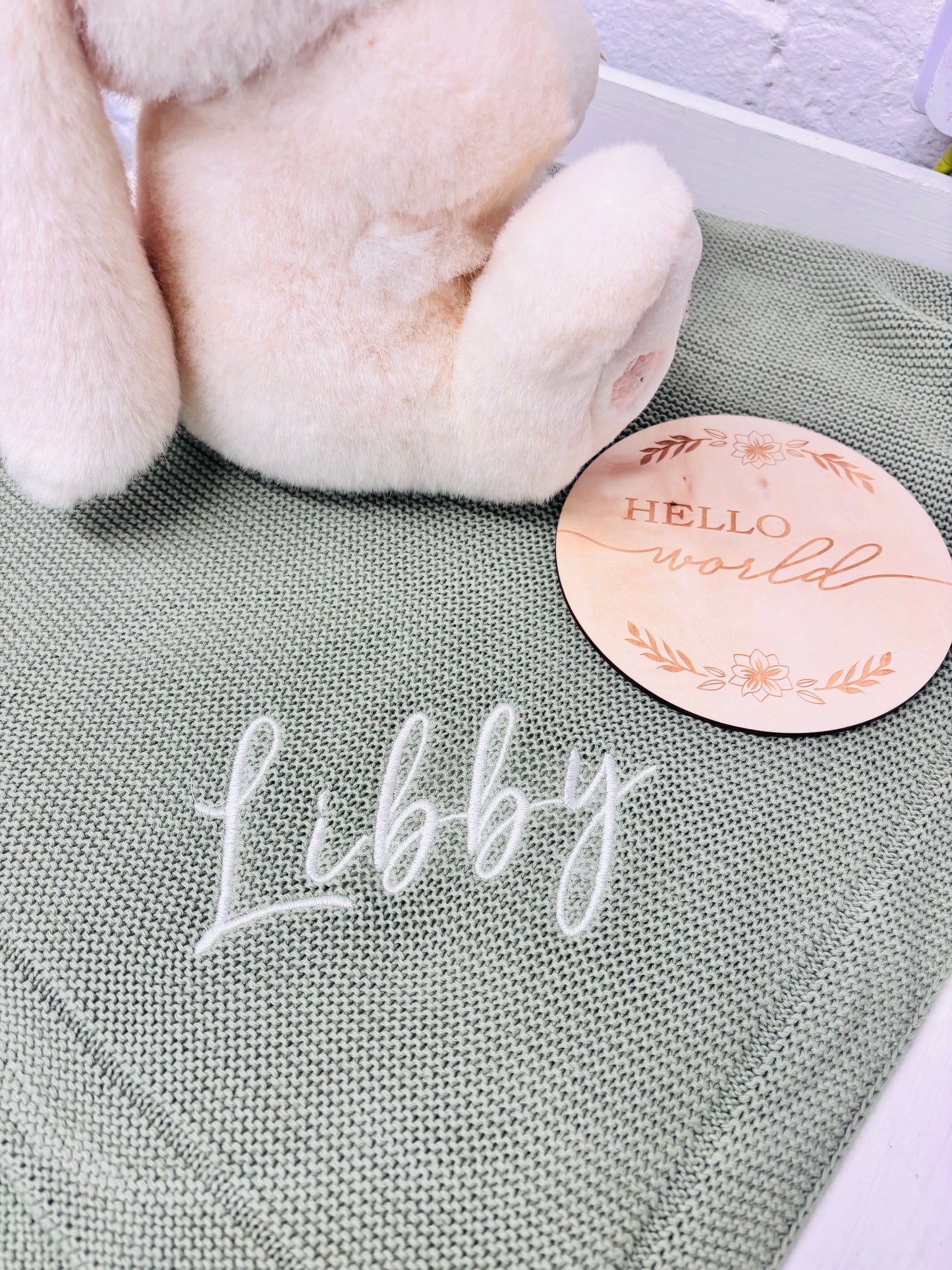 Soft Green Knitted Baby blanket-Personalised