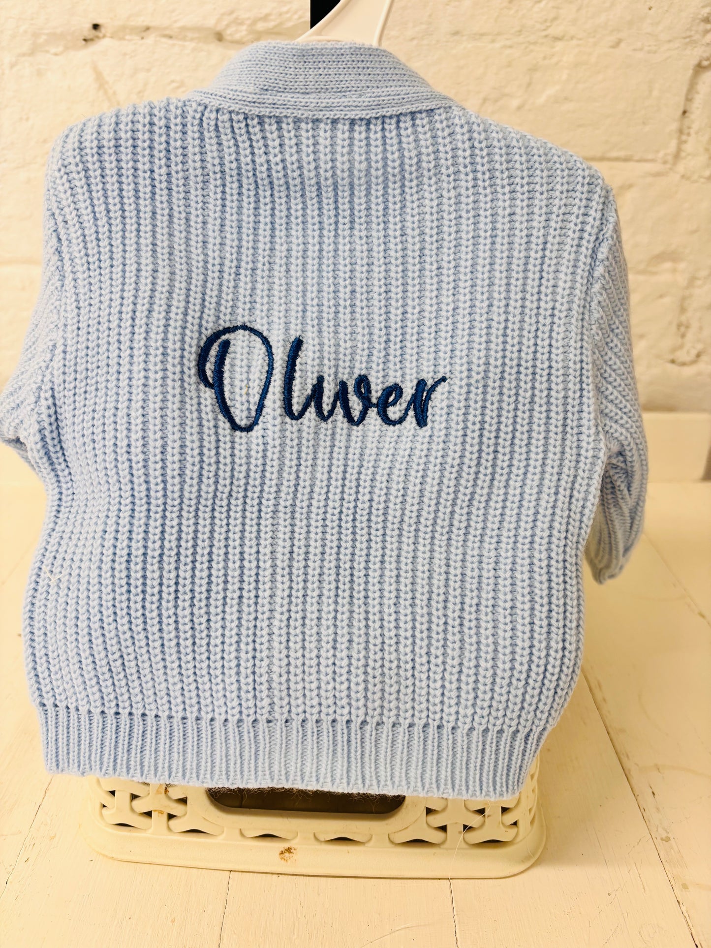 Blue Personalised Knitted Baby Cardigan