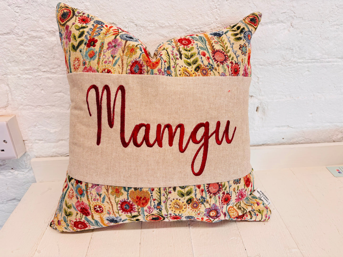 Floral Tapestry Mother’s Day Personalised Cushion, Gift for Mum. Gift for Mamgu, Personalised Mothers Gift