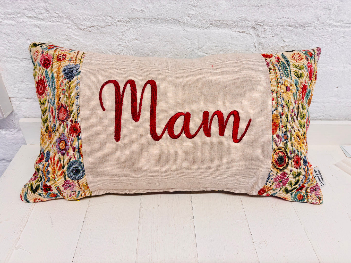 Floral Tapestry Mother’s Day Personalised Cushion, Gift for Mum. Gift for Mamgu, Personalised Mothers Gift