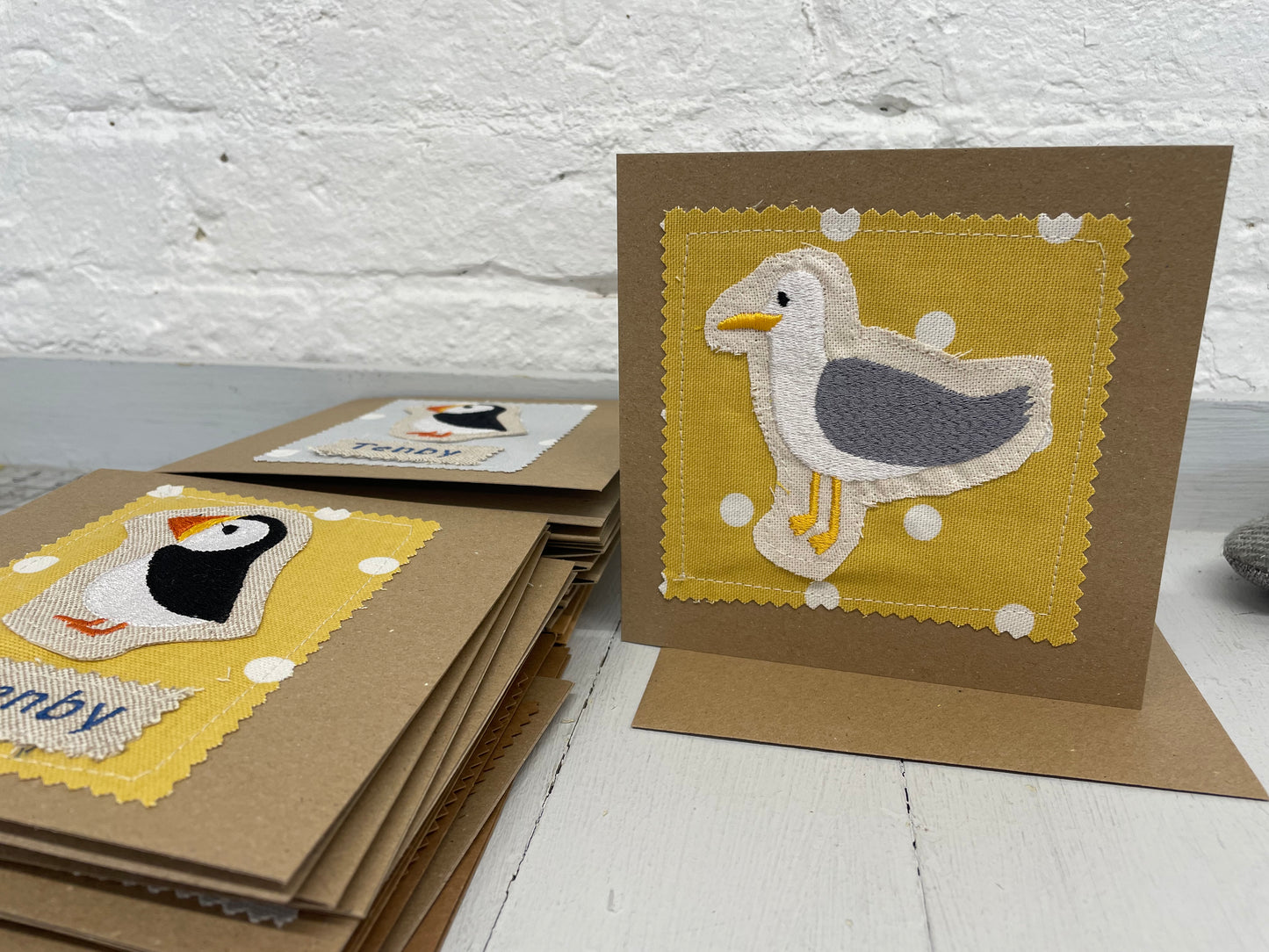 Seagull Greeting Card- Dotty Fabric