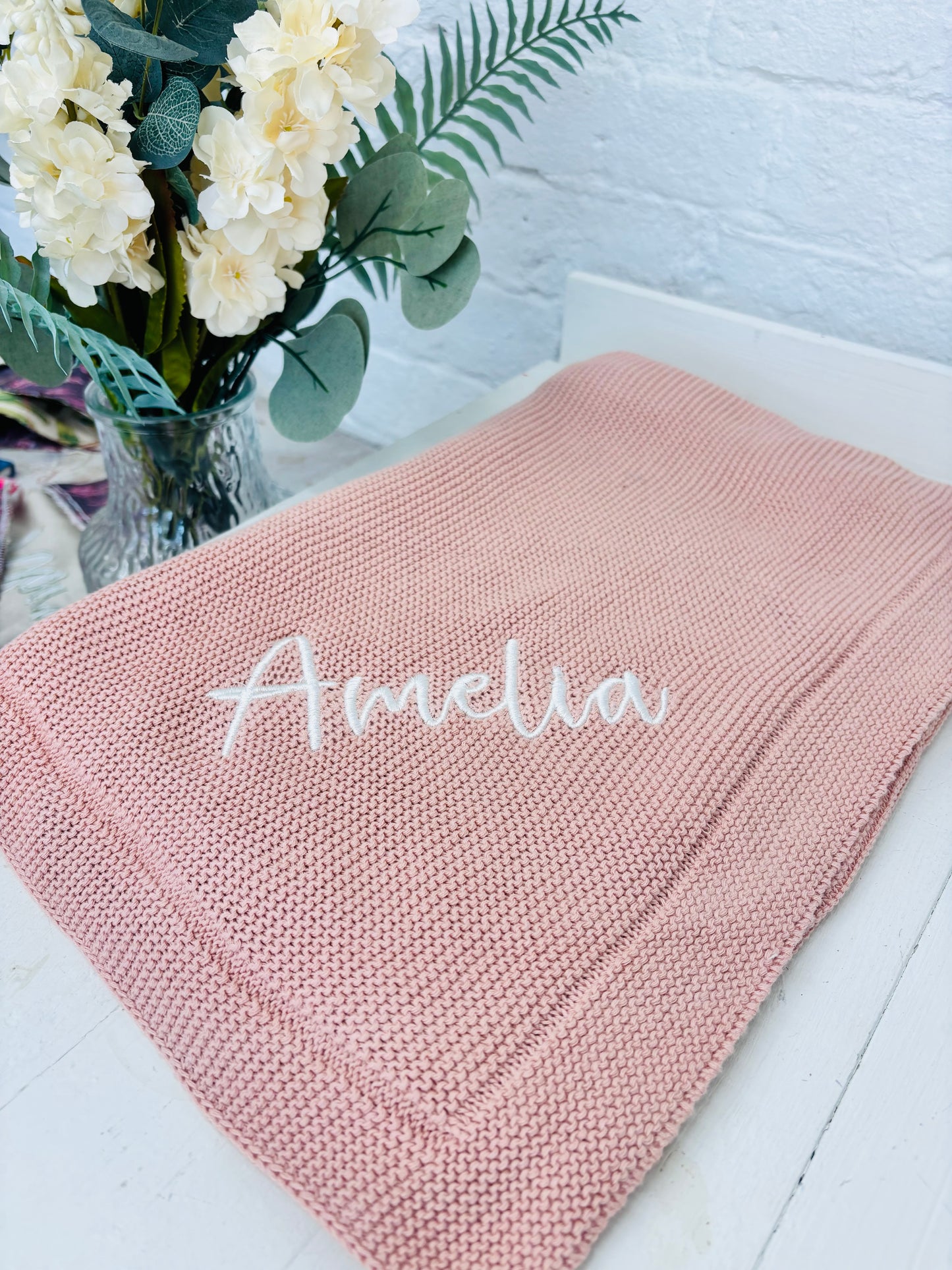 Soft Dusky Pink Knitted Baby blanket-Personalised