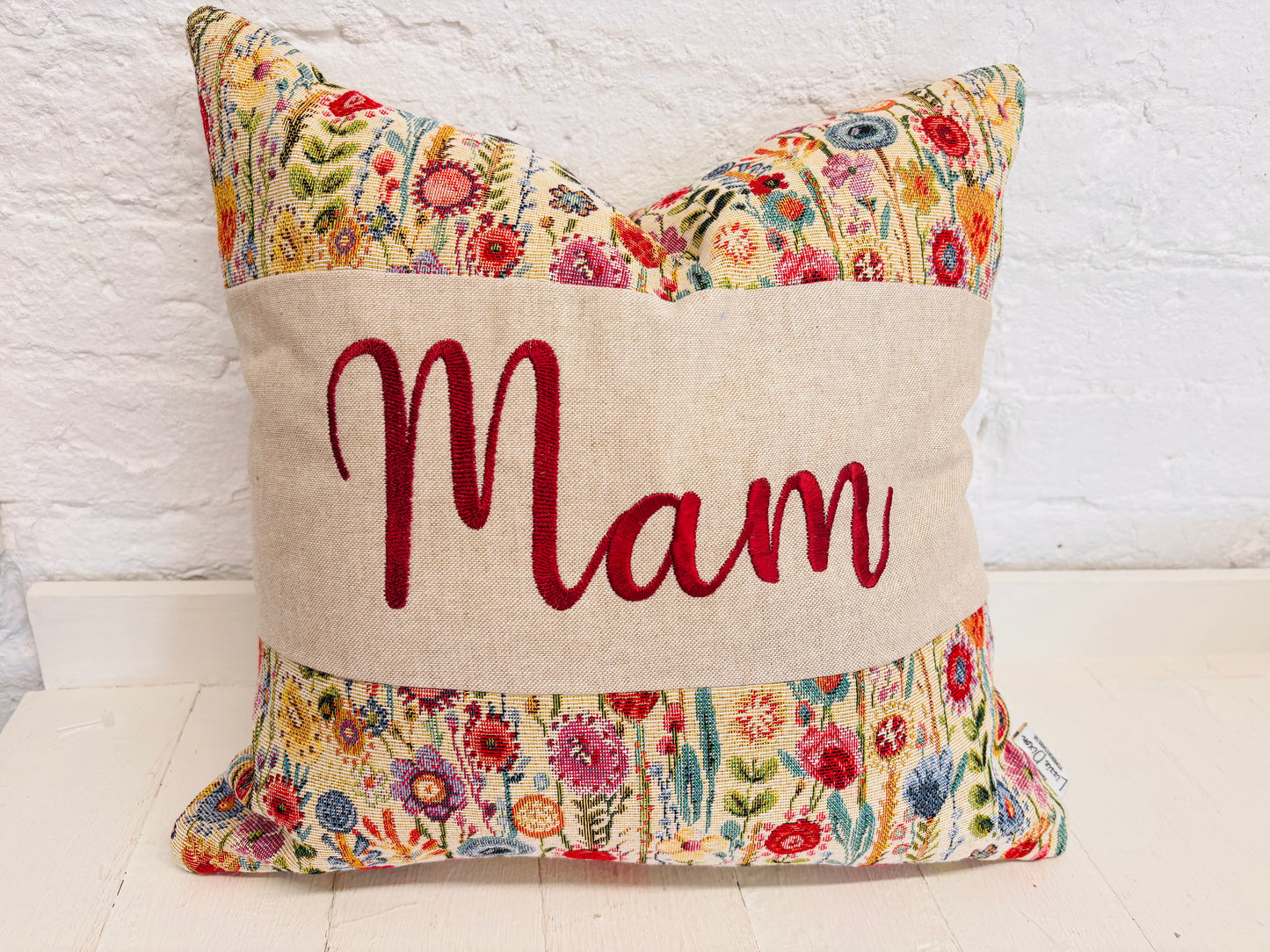 Floral Tapestry Mother’s Day Personalised Cushion, Gift for Mum. Gift for Mamgu, Personalised Mothers Gift