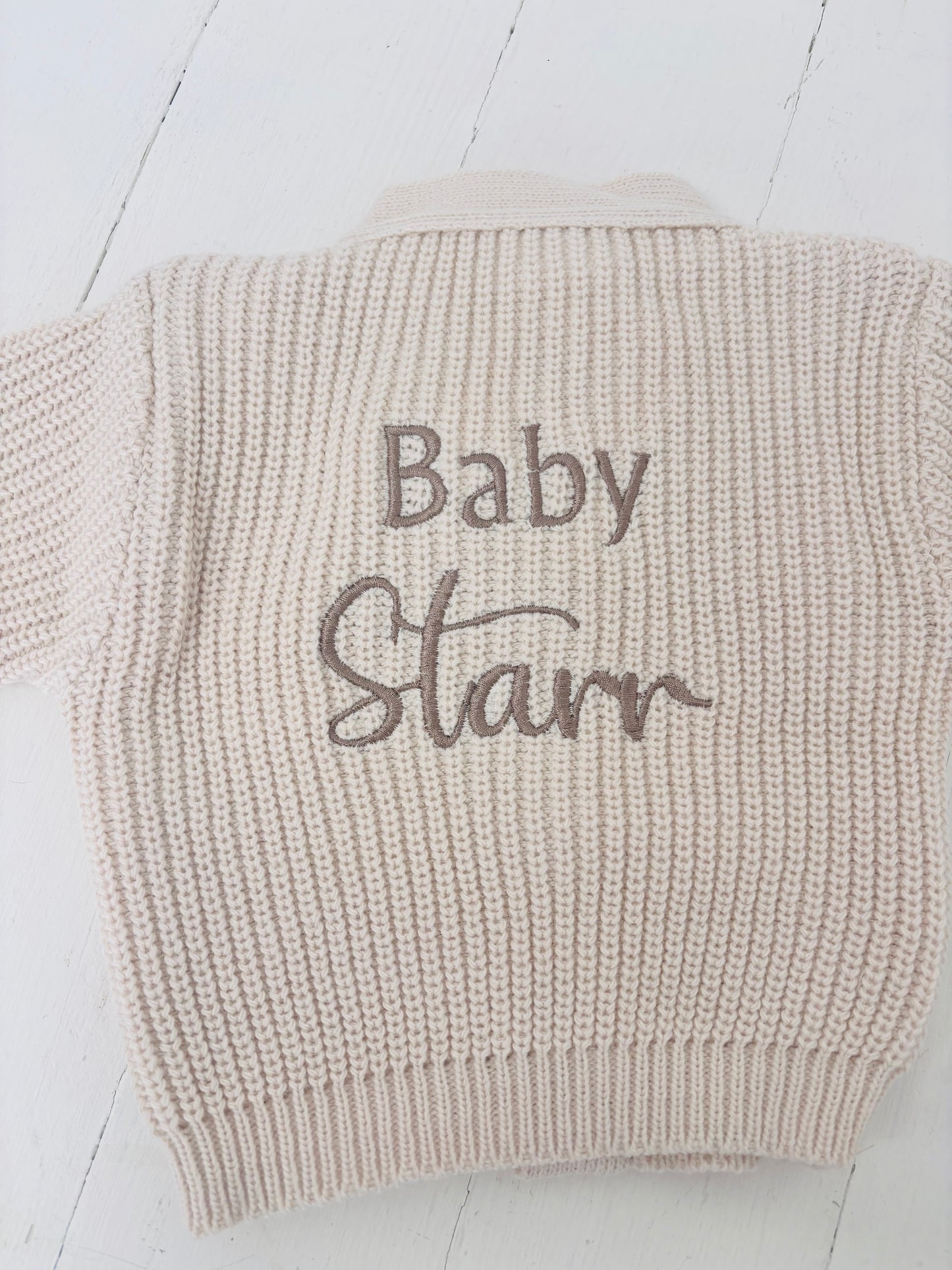 Beige Personalised Knitted Baby Cardigan