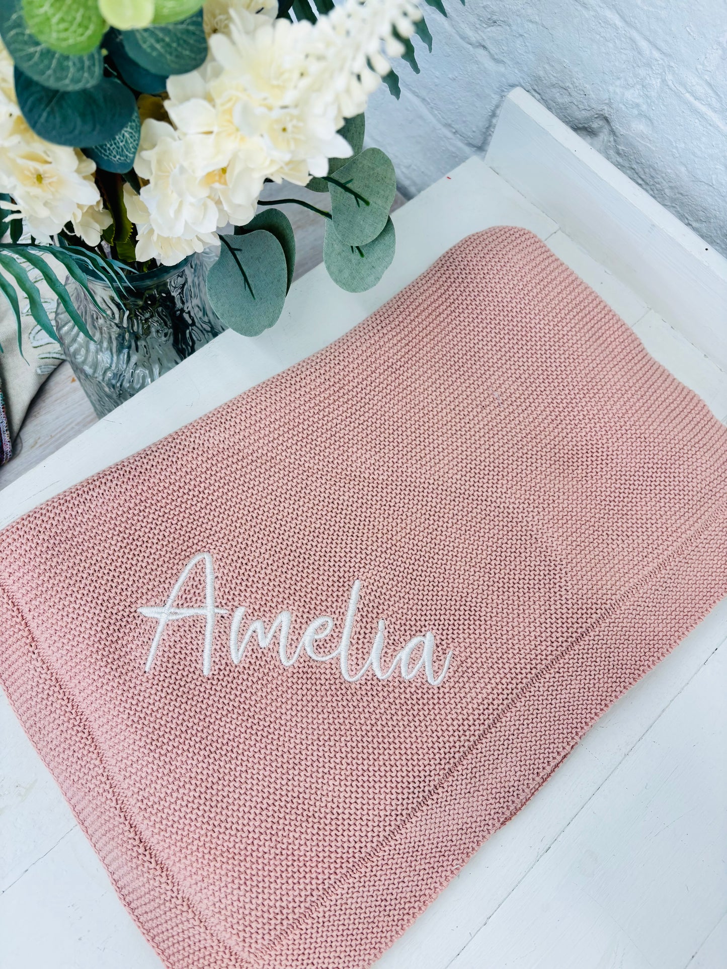 Soft Dusky Pink Knitted Baby blanket-Personalised