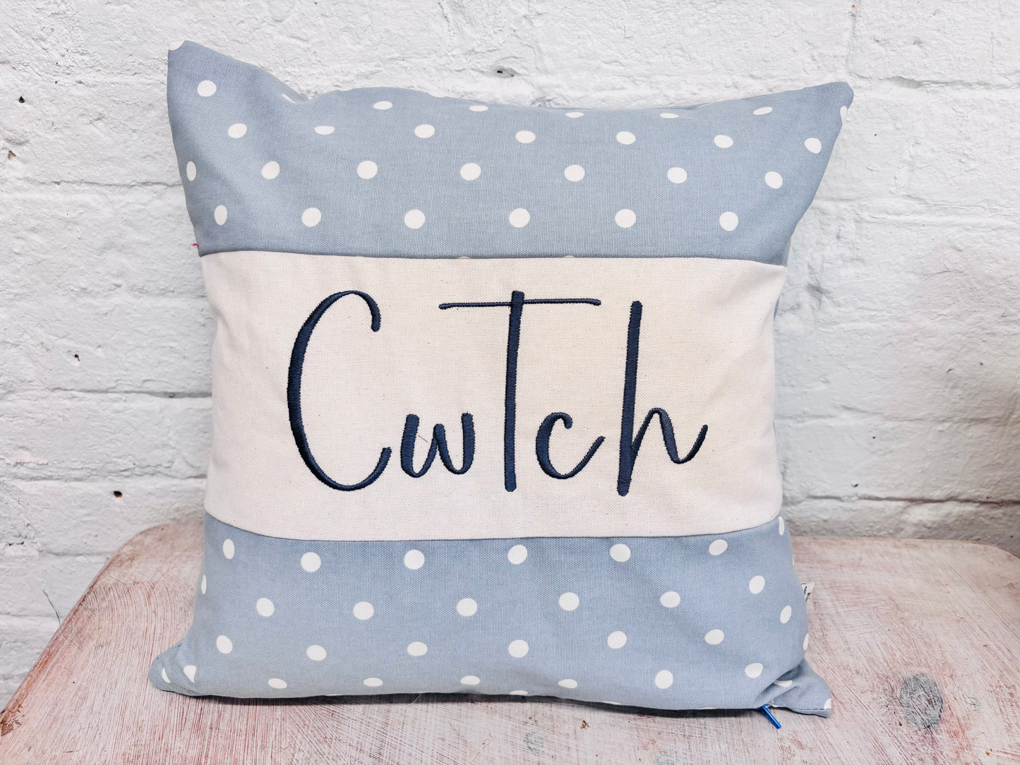 Costal Cwtch Square Cushion- Blue Dotty