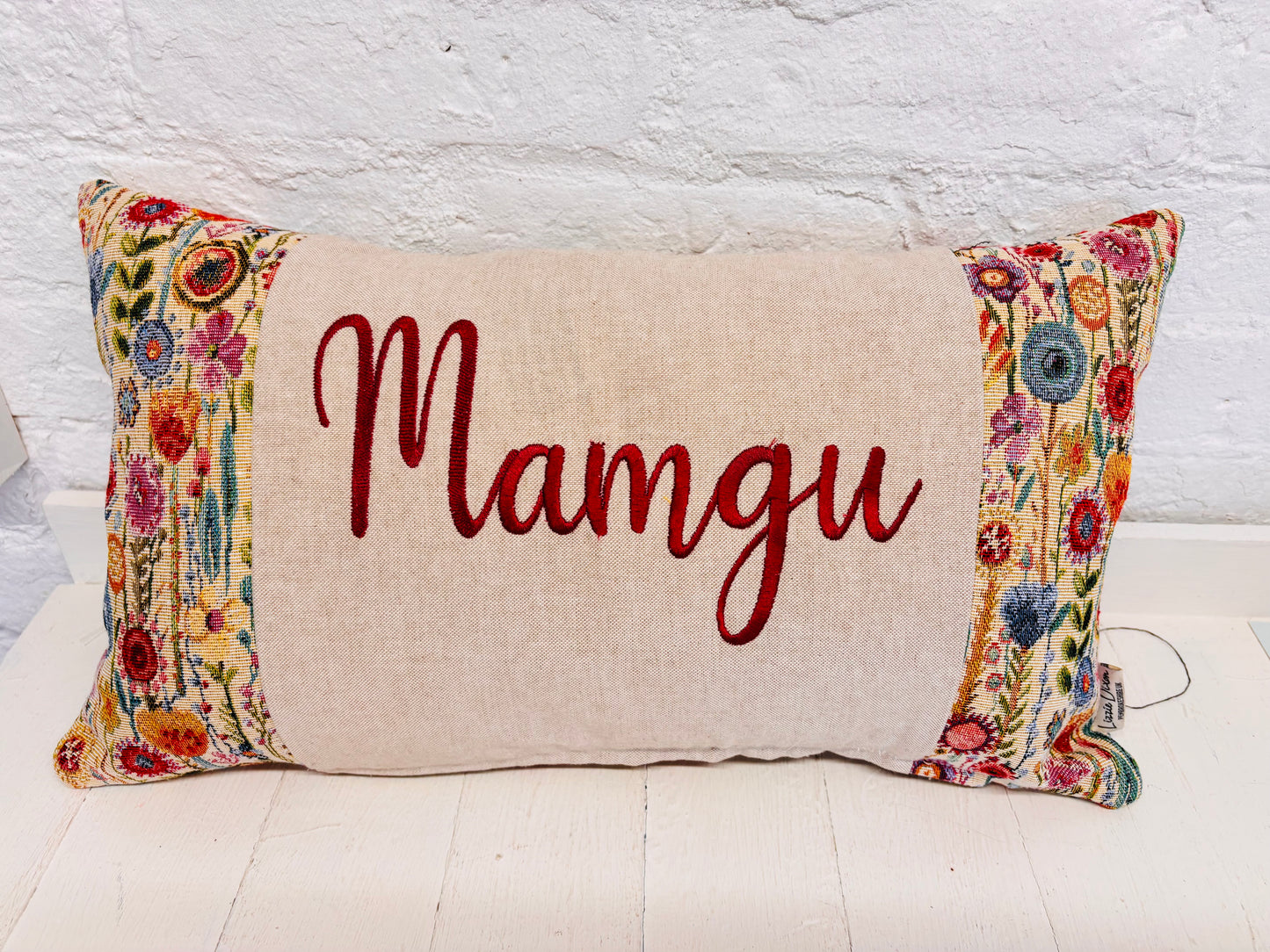 Floral Tapestry Mother’s Day Personalised Cushion, Gift for Mum. Gift for Mamgu, Personalised Mothers Gift