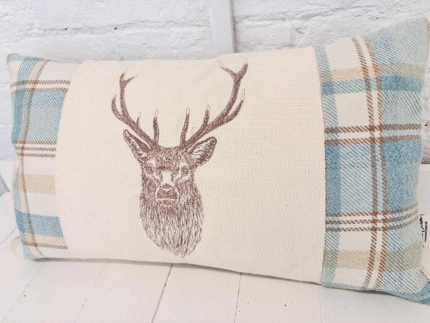 Stag Cushion-Skye Blue Wool Long Cushion