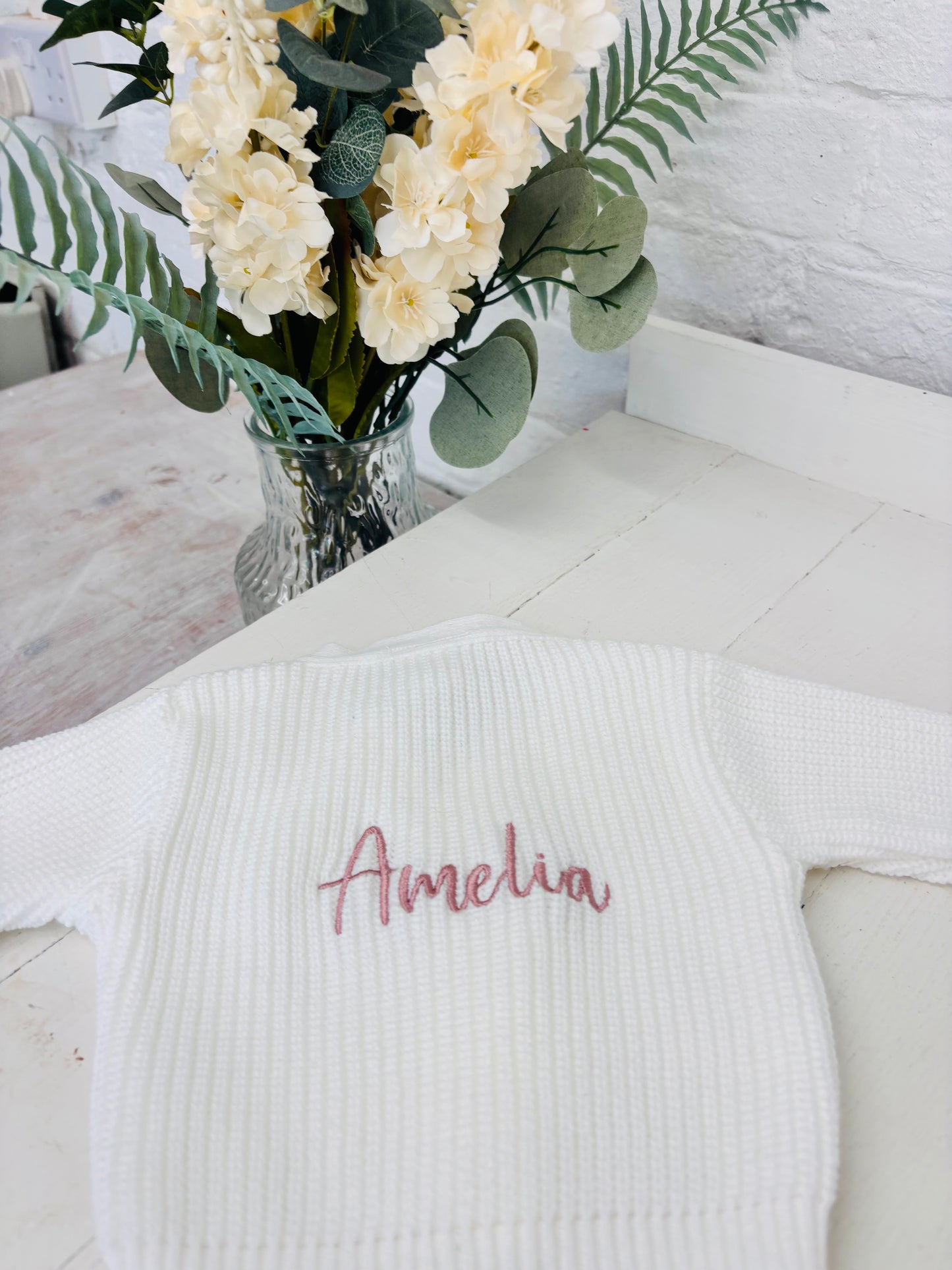 White Personalised Knitted Baby Cardigan