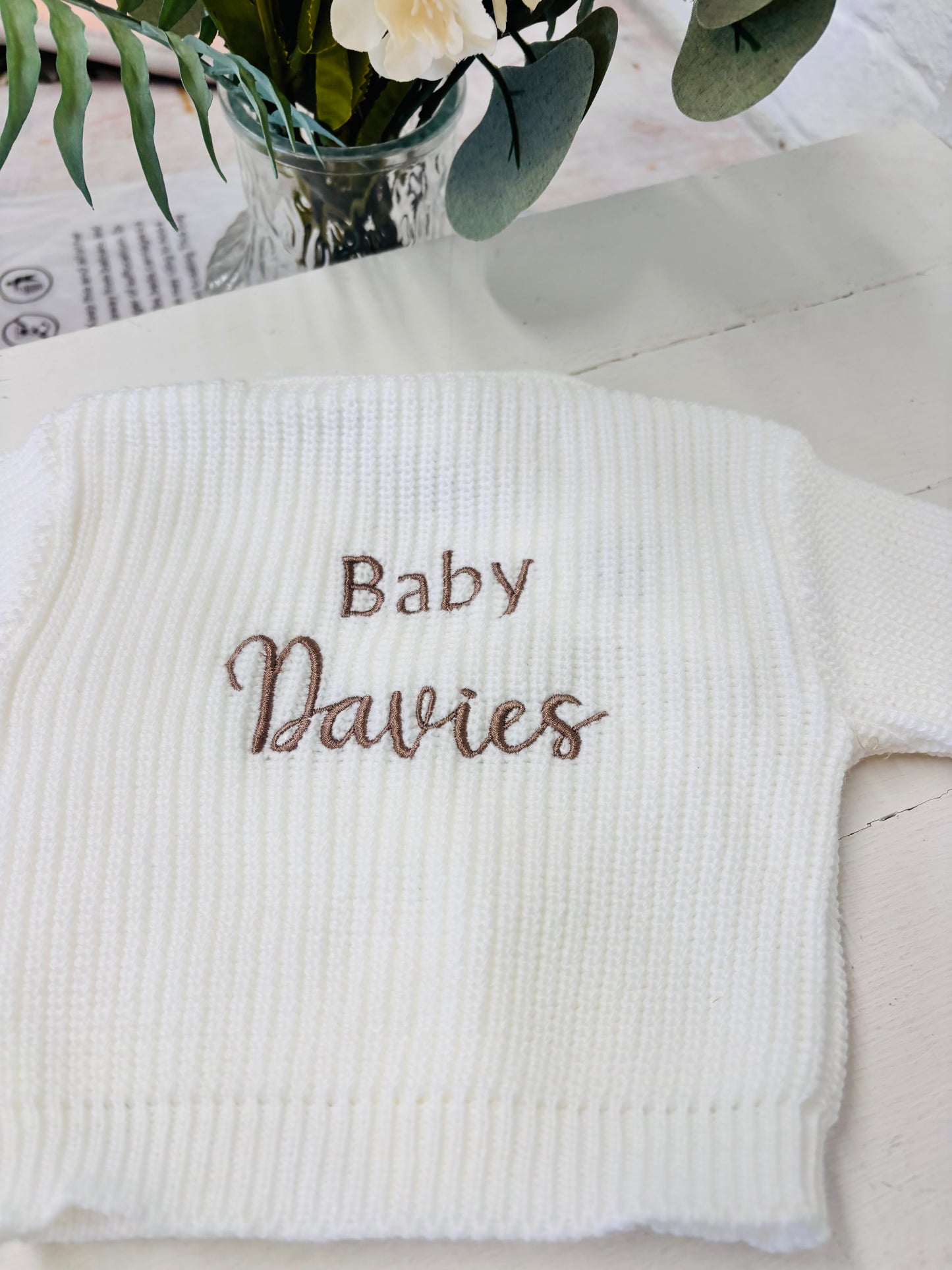 White Personalised Knitted Baby Cardigan