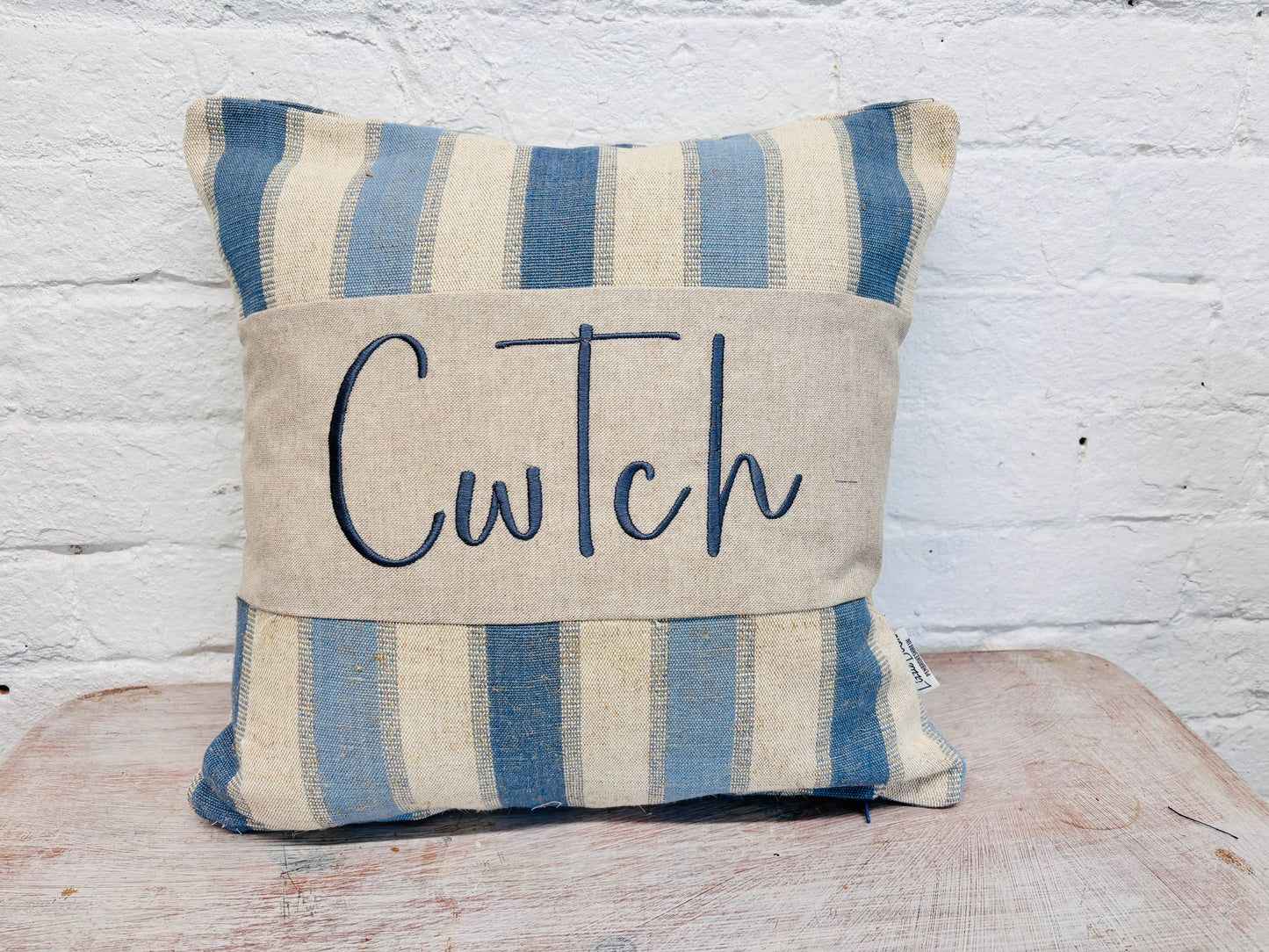 Blue and cream -Cwtch Cushion Square (limited edition)