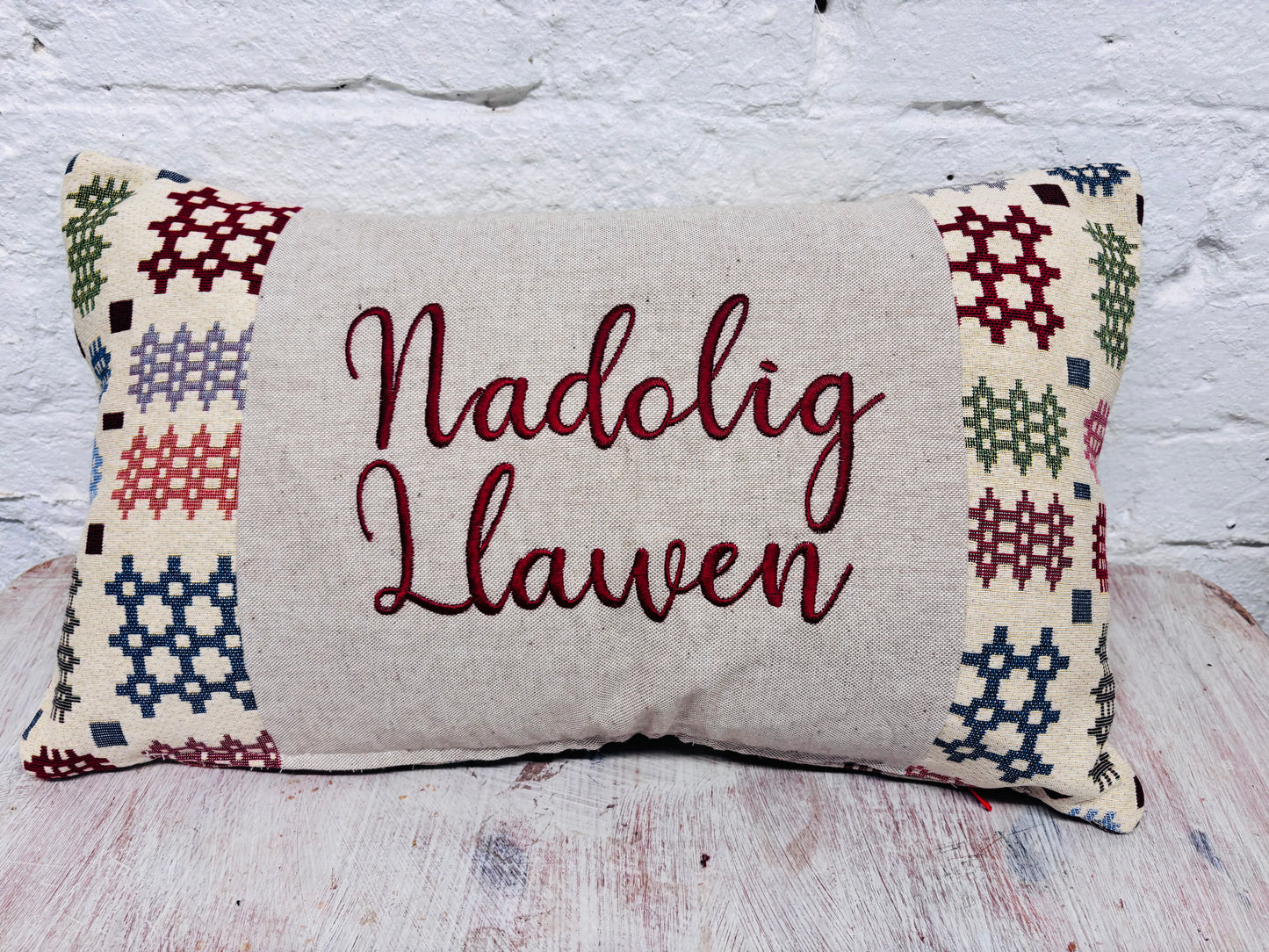 Nadolig Llawen Christmas Welsh Blanket cushion