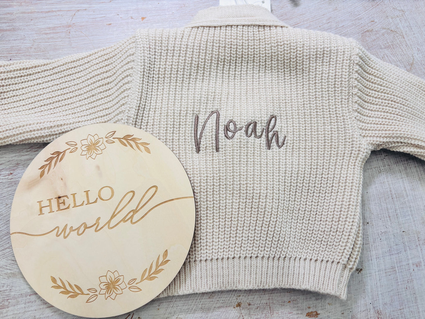 Beige Personalised Knitted Baby Cardigan