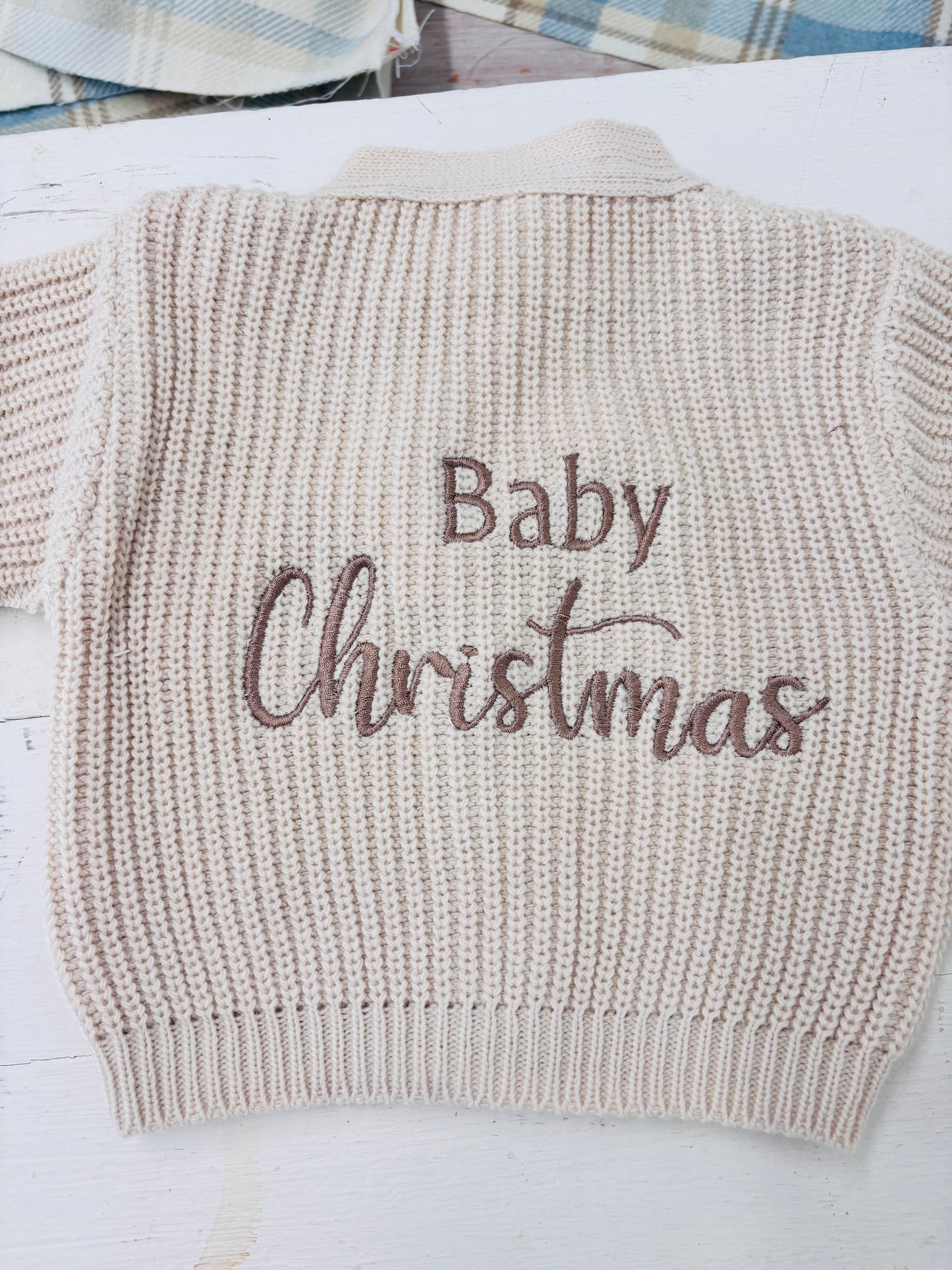Beige Personalised Knitted Baby Cardigan