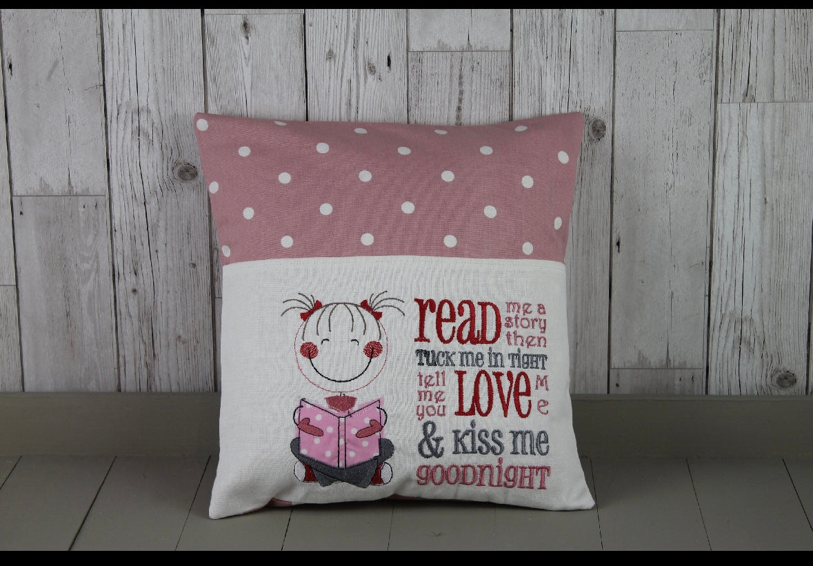 Little Girl Children’s Reading Book Cushion available in Welsh or English