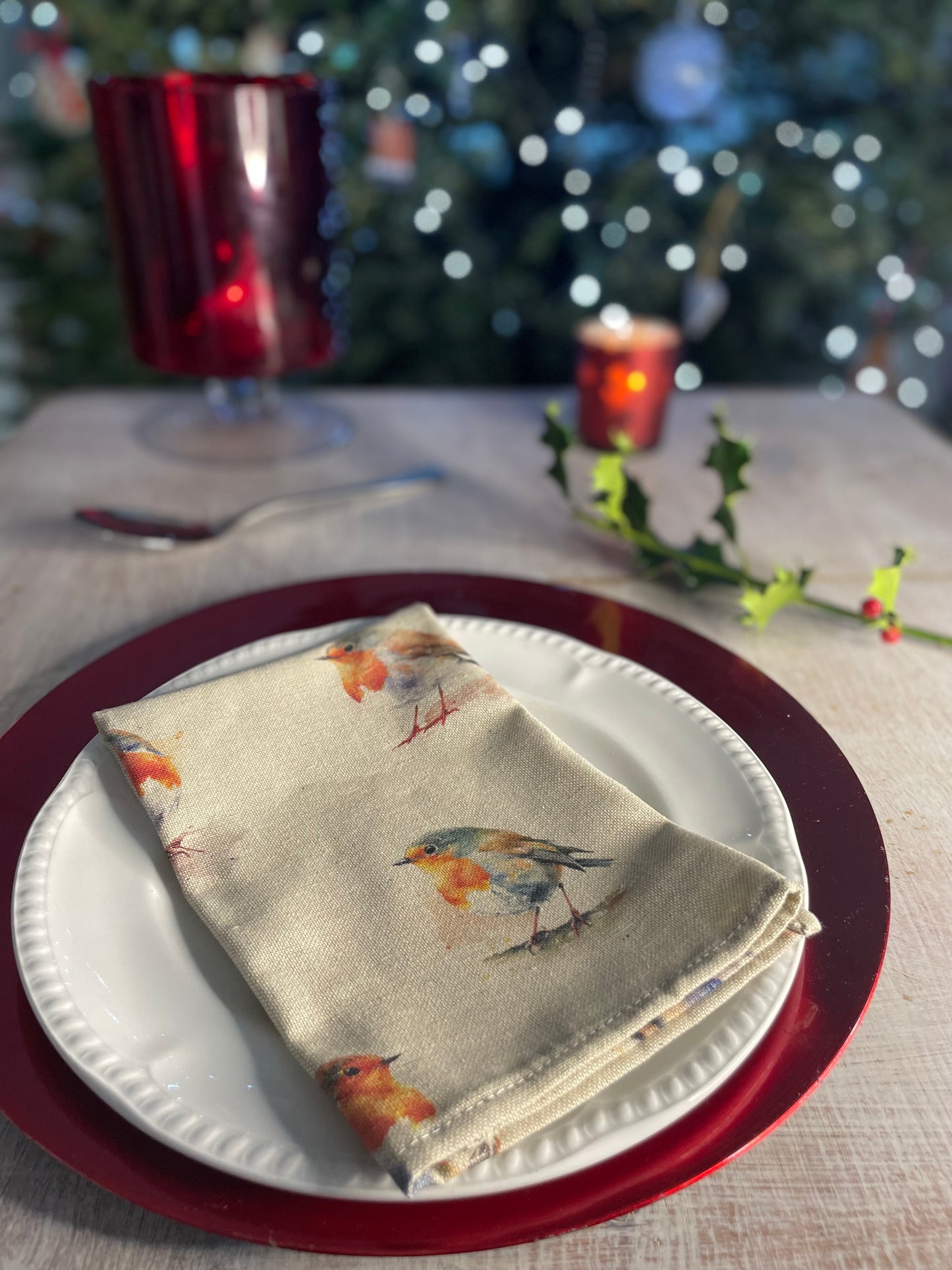 Festive Robin Print fabric Placemat (set of2)