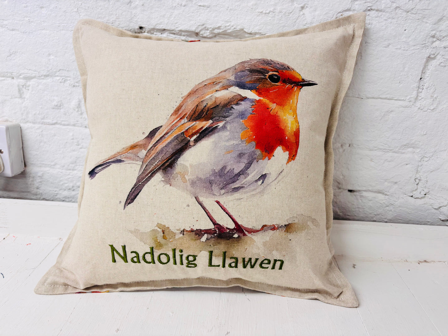 16” Christmas Robin Cushion - Nadolig Llawen Robin Christmas Cushion Welsh Christmas Cushion -decorative pillow Cover festive decoration