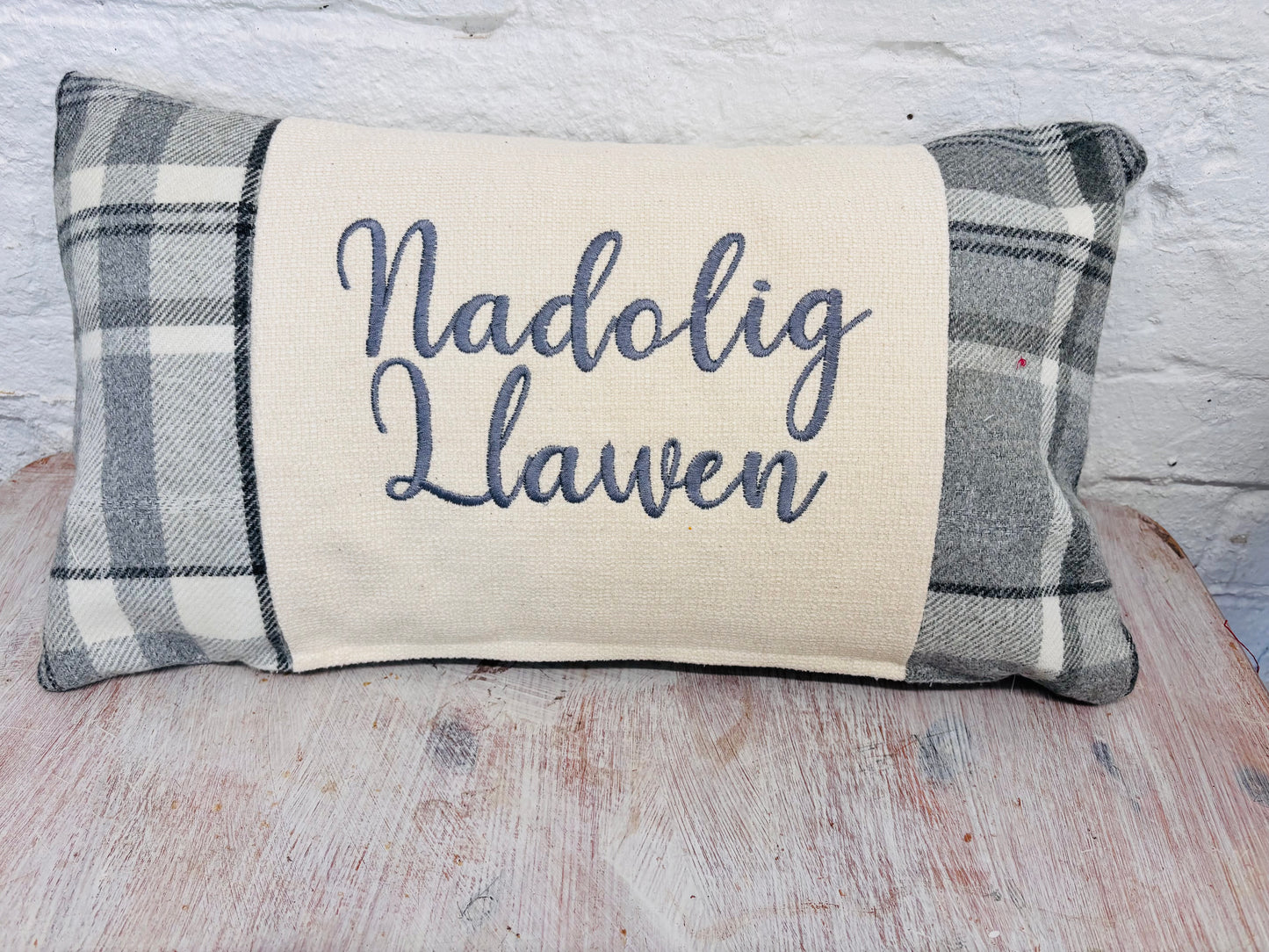 Nadolig Llawen Christmas Cushion- Grey Wool cushion.