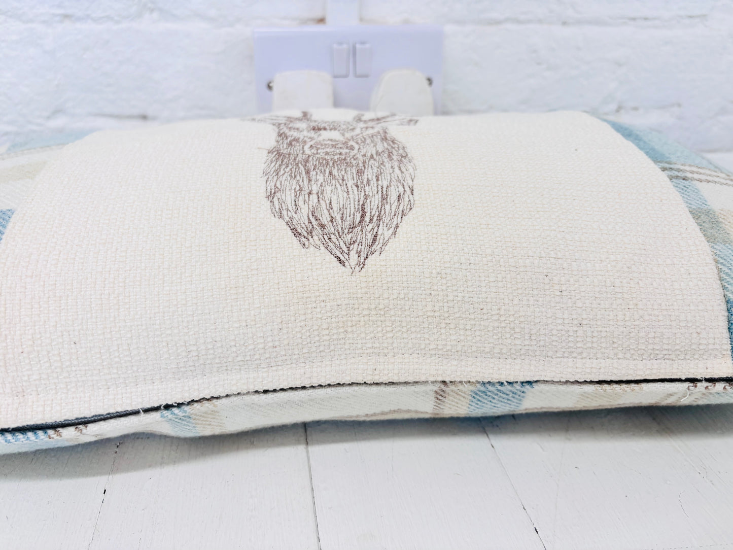 Stag Cushion-Skye Blue Wool Long Cushion