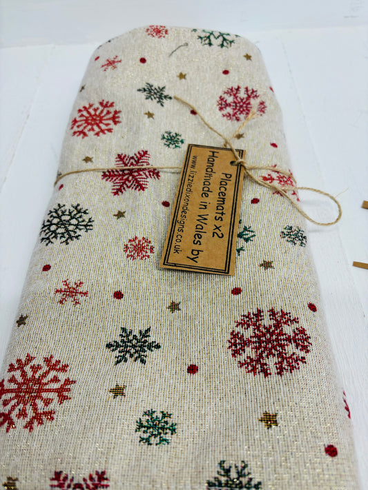 Gold Snowflake fabric Placemat (set of2)