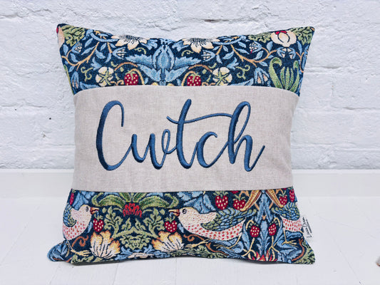 Cwtch William Morris Strawberry Thief Tapestry Cushion -Cwtch/Cwtsh