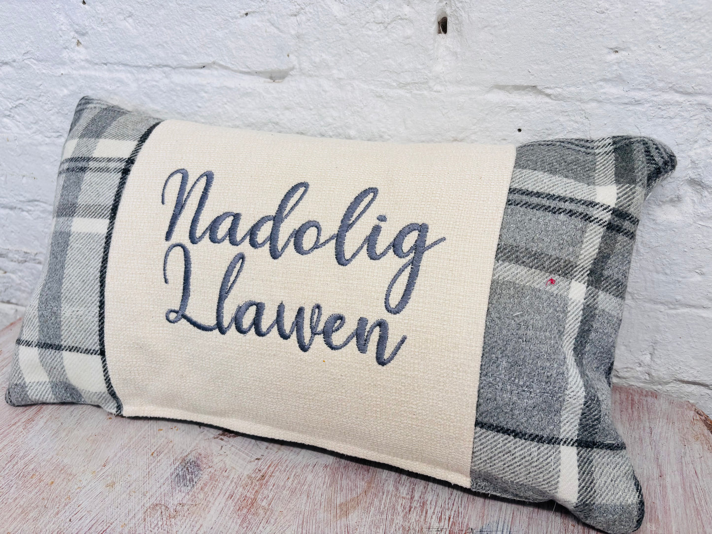 Nadolig Llawen Christmas Cushion- Grey Wool cushion.